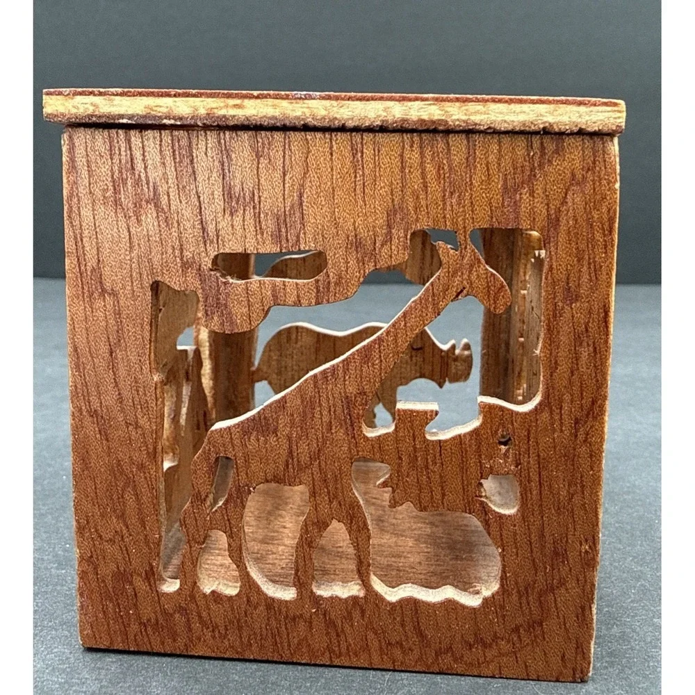 Hand Carved Wood Tea Light Candle Holder Mali Africa Safari Animals Decor 3